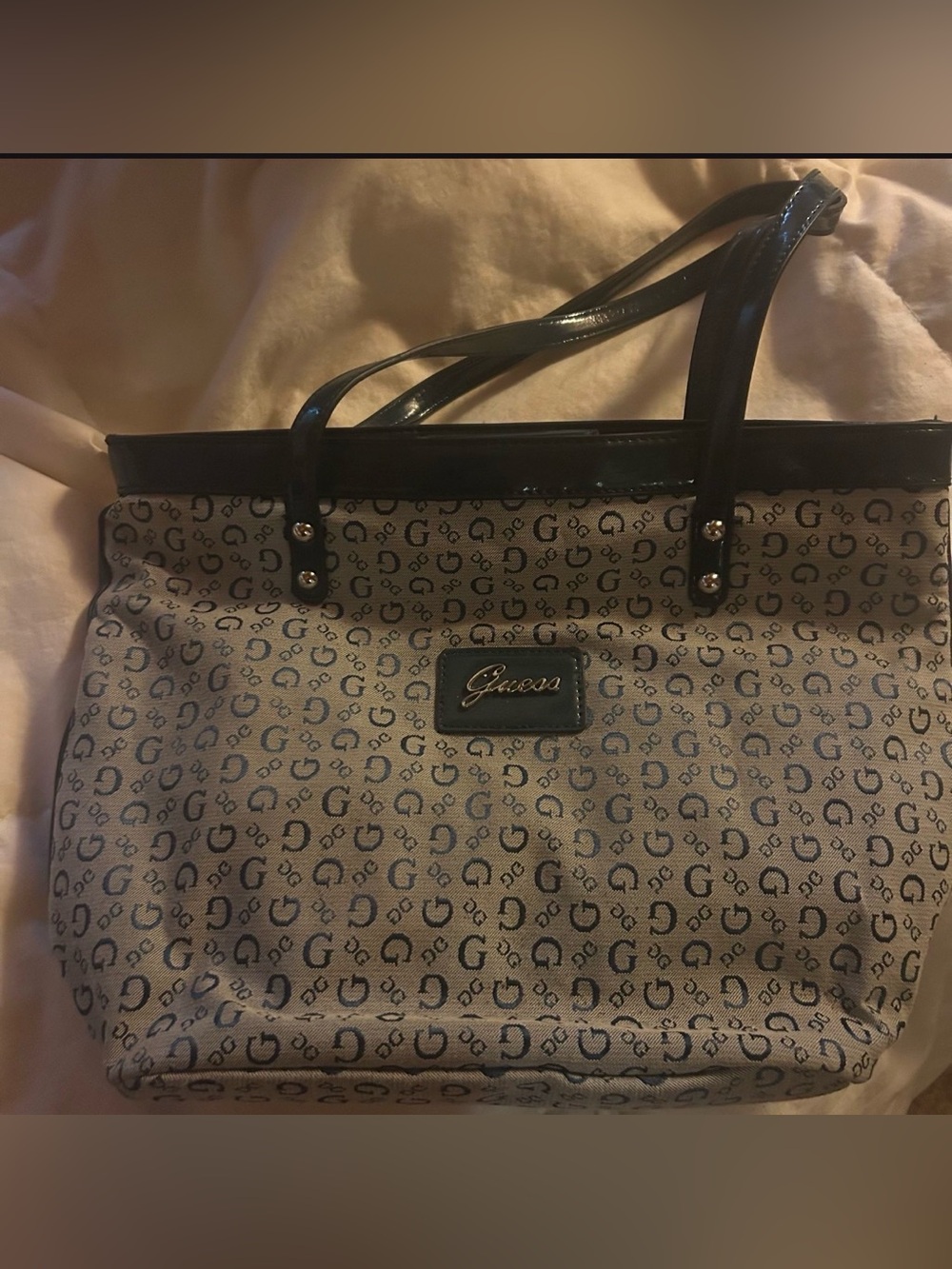 Guess Monogram Tote in Brown and Black